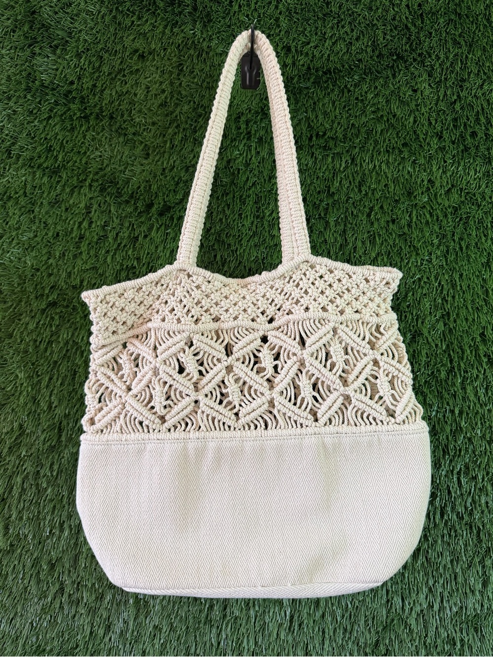 Cream Macramé Tote Bag - Women's Shoulder Bag
